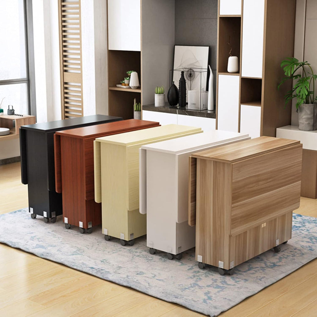 Expandable Rectangle Wood Drop Leaf Dining Table with 6 Wheels H1249