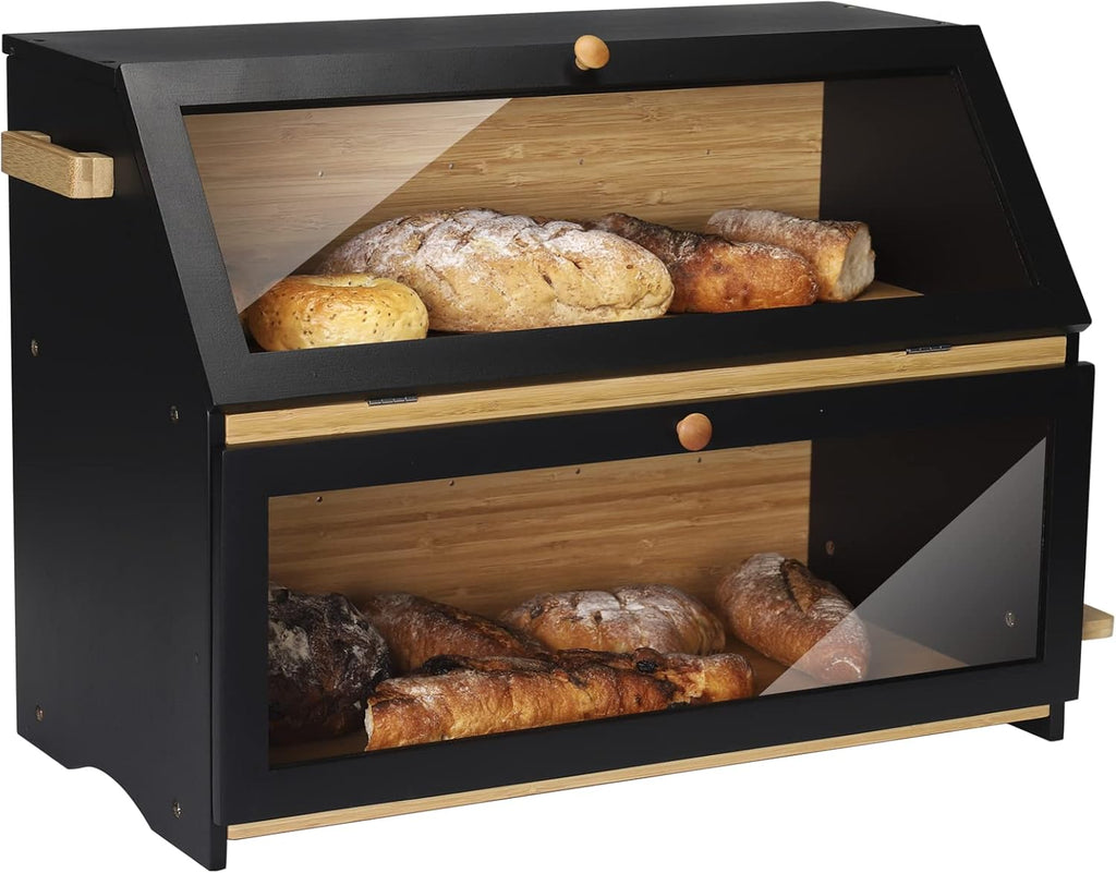 Double Extra Large Wooden Bread Box with Cutting Board T4040