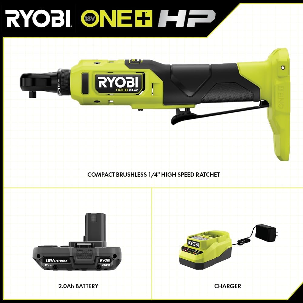 18V 1/4" Brushless Cordless Compact Electric Ratchet Kit with 2.0Ah Lithium Battery and Charger Q150