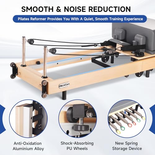 Foldable Wood Pilates Reformer with Sitting Box, Jump Board and Anti-Slip Mat J866