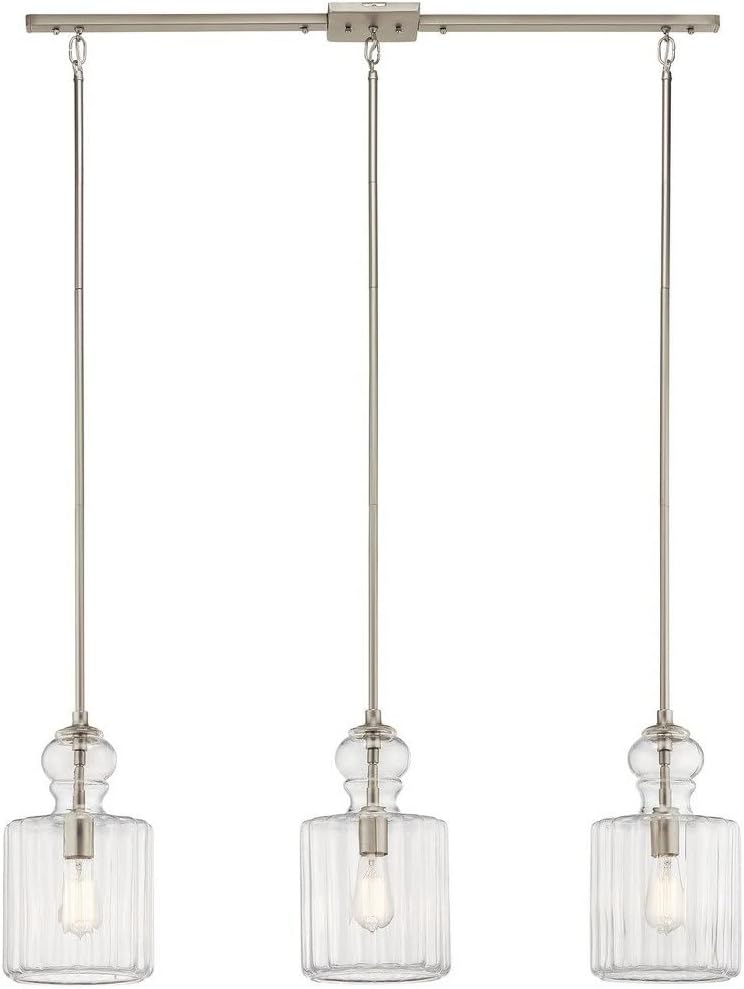 13.75" 1 Light Pendant with Clear Ribbed Glass in Brushed Nickel Y403852