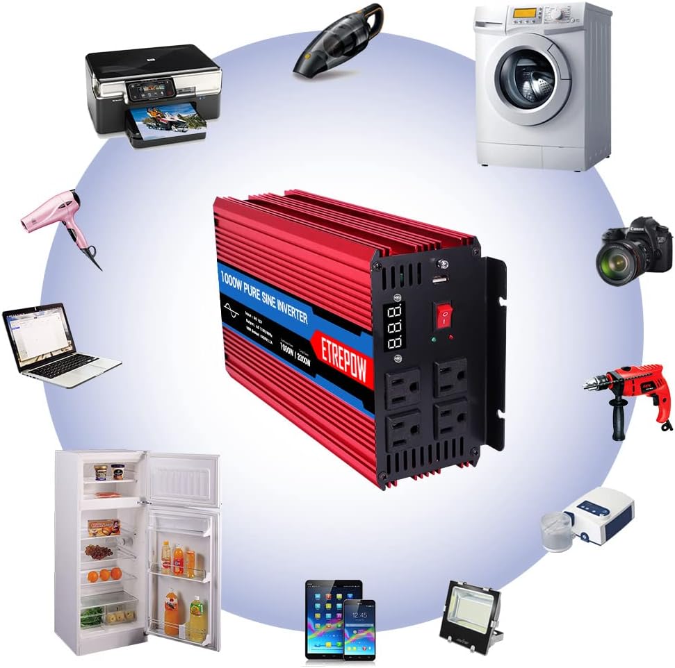 1000 Watt Pure Sine Wave Power Inverter 12V DC to 110V AC Z641