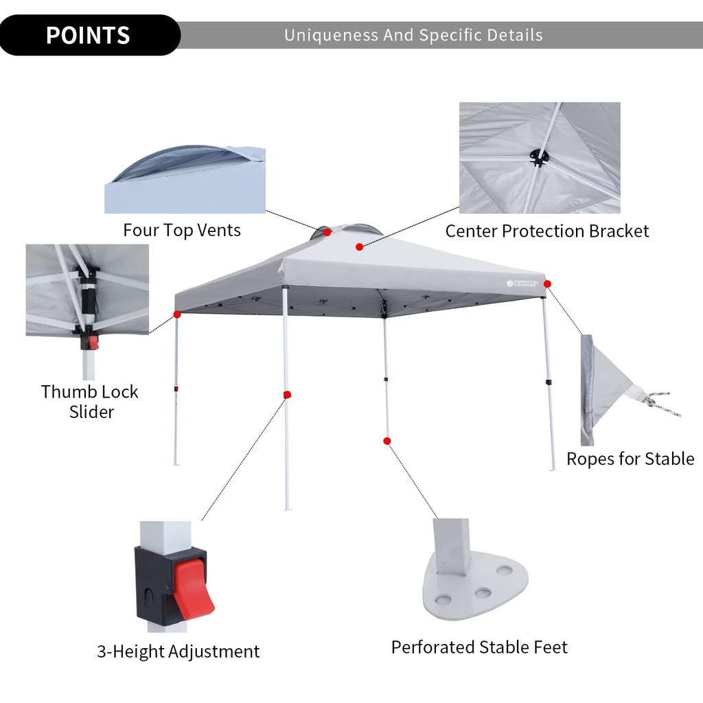 Grey 10x10ft Pop Up Outdoor Canopy Tent with Wheeled Carrying Bag L6792