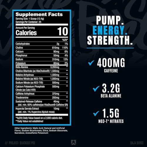 25 Servings Pre Workout with Caffeine (Baja Burst) A9808