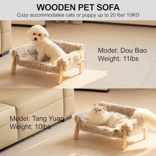 Cat Couch Bed with Removable Mattress Cover (Plush Beige) K282