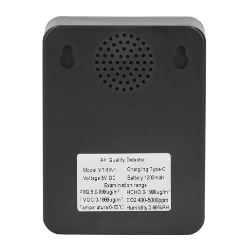 6 in 1 CO2 Meter Humidity Temperature PM2.5 TVOC HCHO Detector Black M381