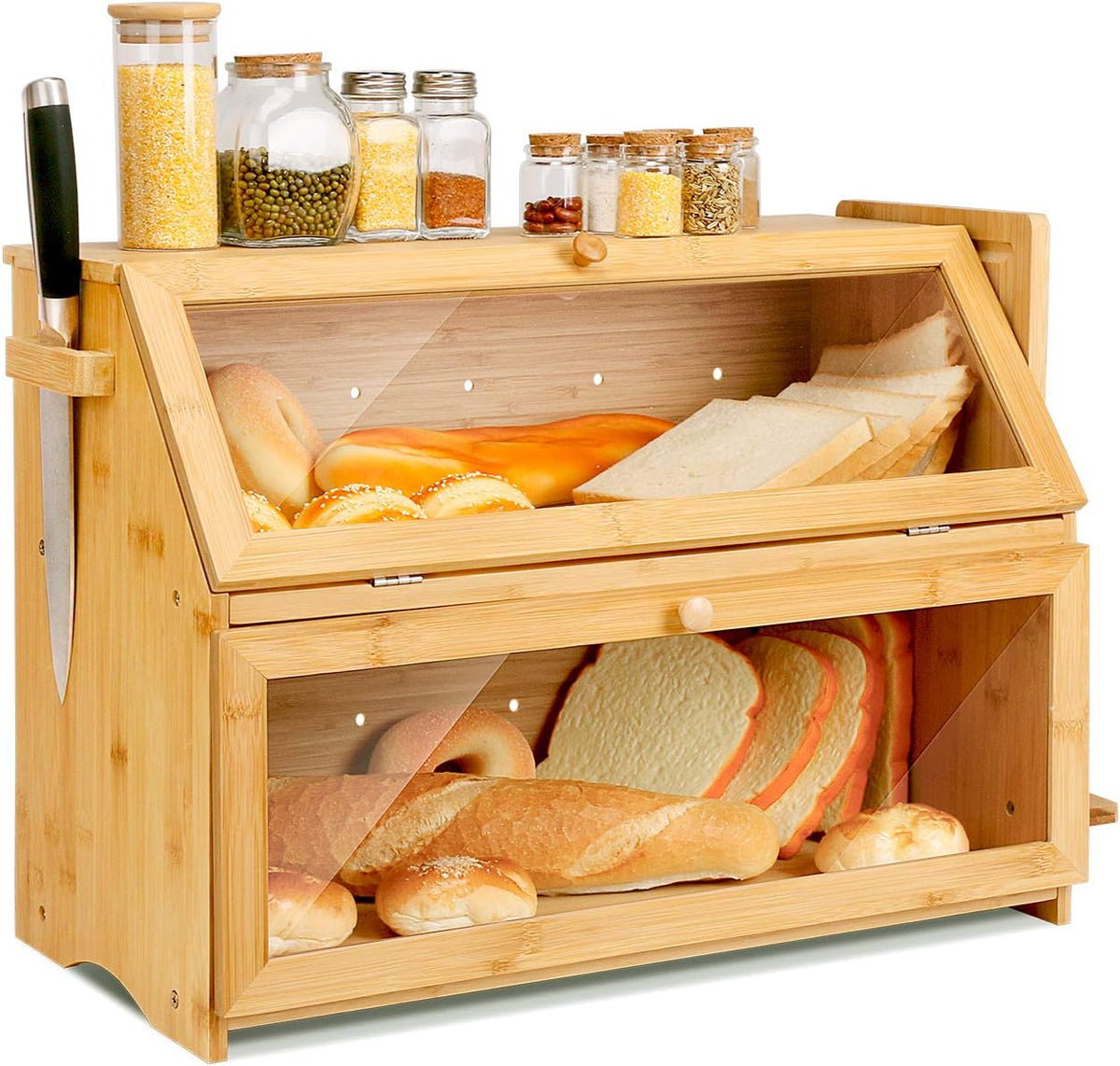 Double Extra Large Wooden Bread Box with Cutting Board T4040