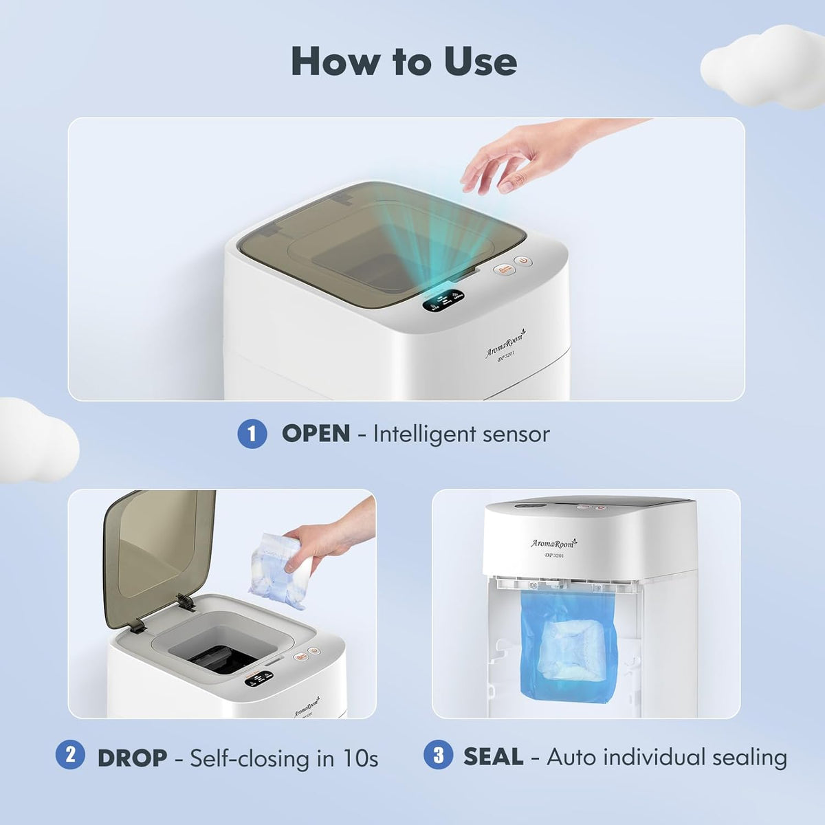 Diaper Pail Odor-Locking Individually Sealed Baby Diaper Pail Smart Trash Can Full-Automatic Packing Self-Changing O7960
