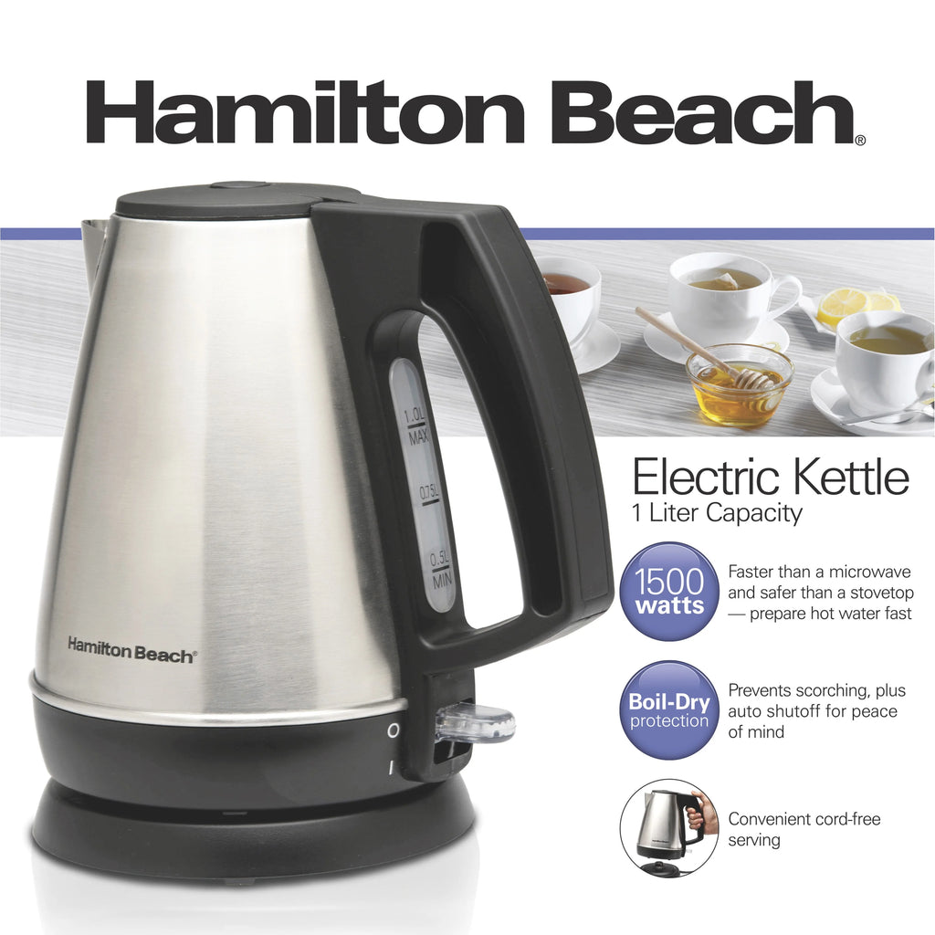 1 Liter Stainless Steel and Black Electric Kettle H346