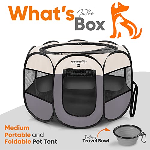 8-Panel Foldable Pet Playpen with Food/Water Bowl, Red Q4376