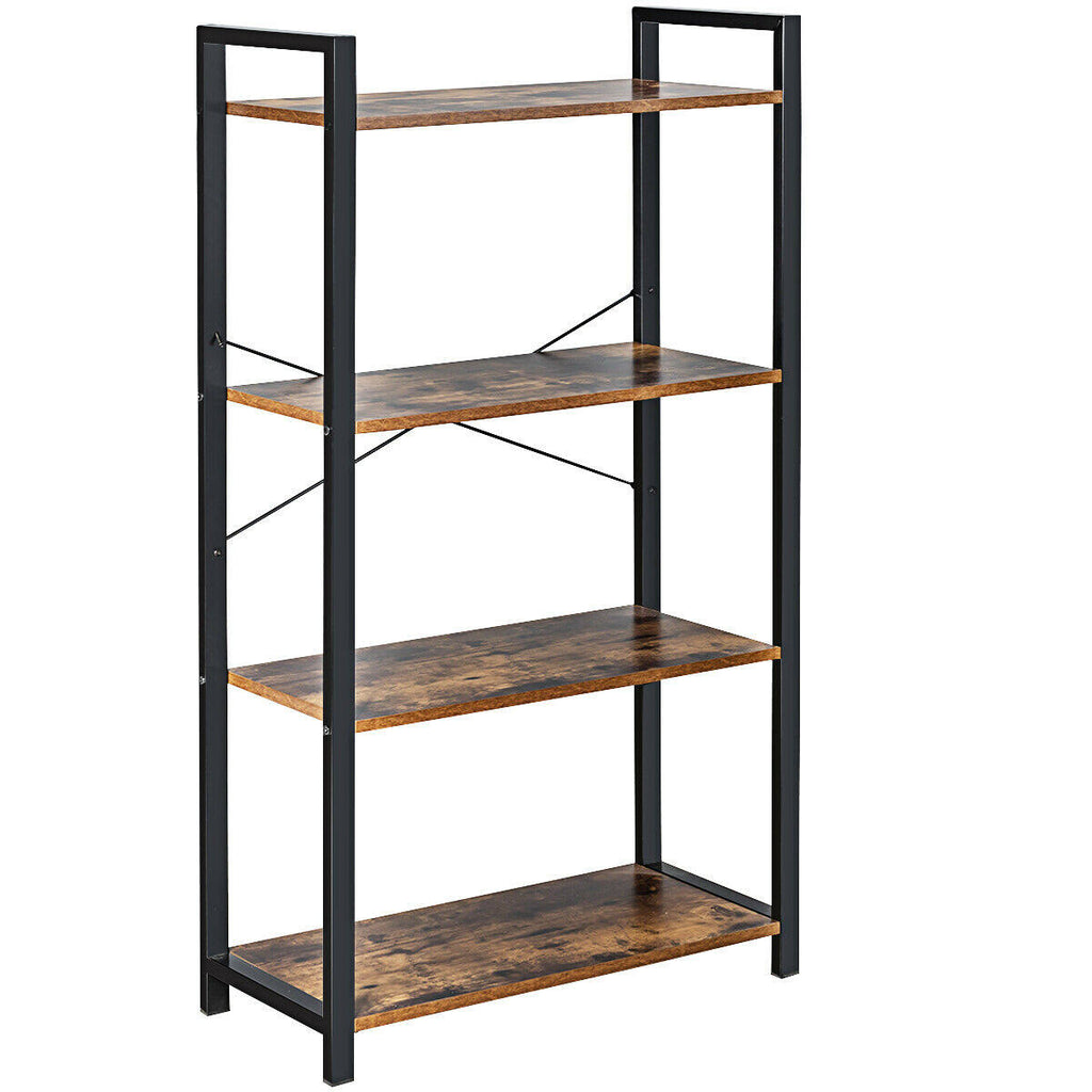 4-Tier Rustic Brown Bookshelf Storage Rack Q1268