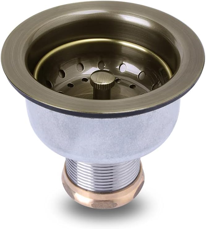 3-1/2 Deep Cup Stainless Steel Kitchen Sink Drain Assembly with Fixed Post Basket O38338