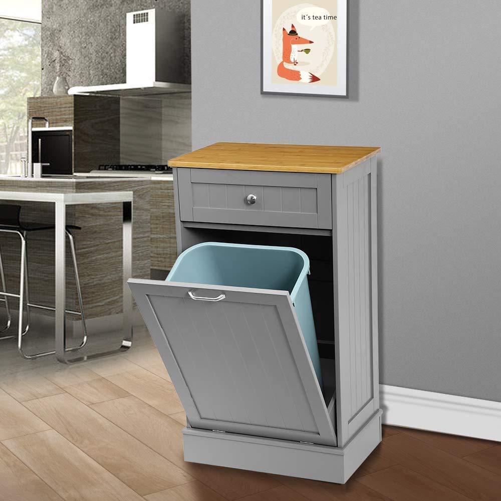 White Tilt Out Trash Cabinet with Cutting Board B676890