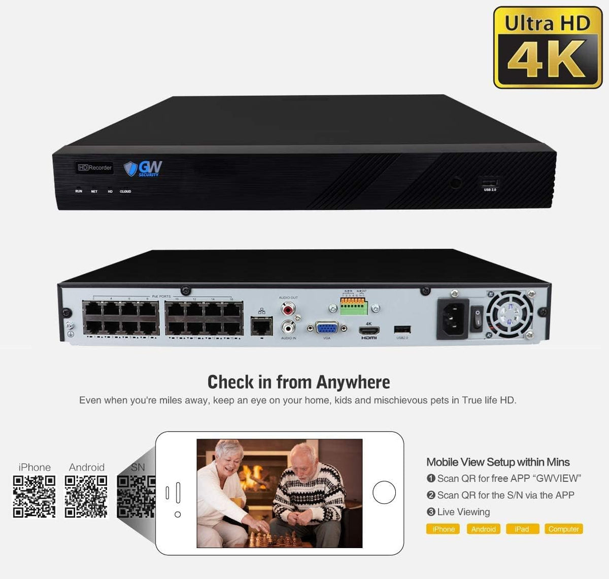 16 Channel 4K PoE Security Camera System with 8 Cameras R89839
