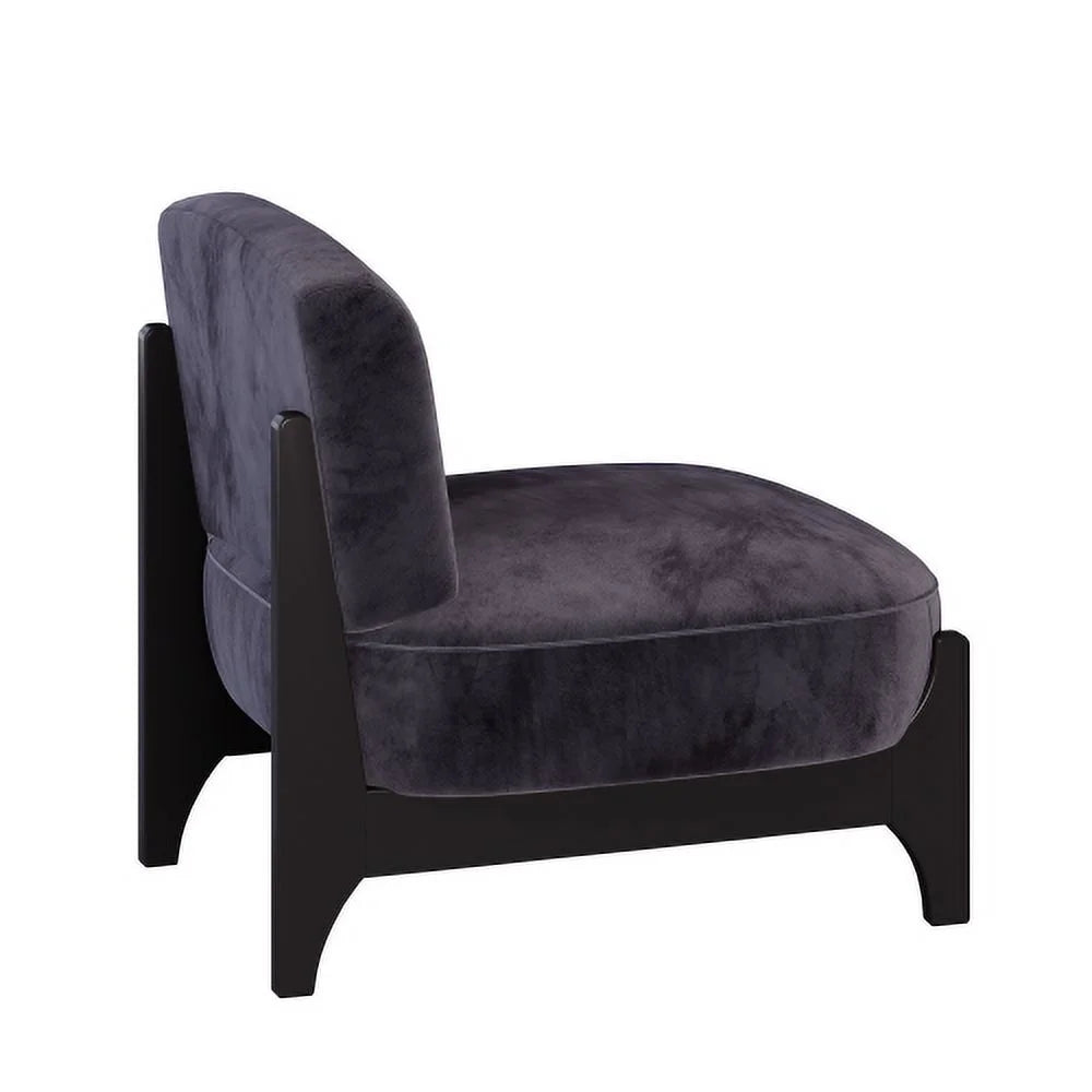Black Velvet Upholstered Accent Chair with Solid Wood Frame R247