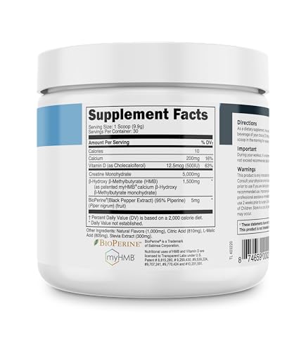 Creatine Monohydrate Powder with HMB, 30 Servings, Unflavored K977
