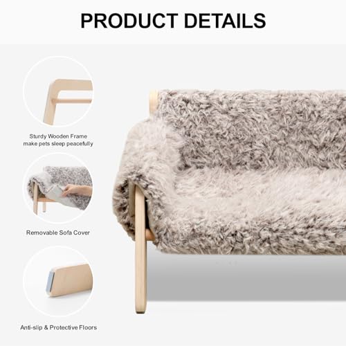 Cat Couch Bed with Removable Mattress Cover (Plush Beige) K282