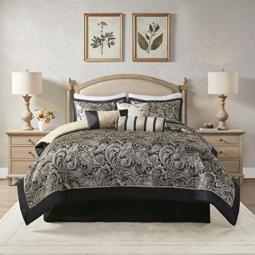 Black 7 Piece Cal King Faux Silk Down Alternative Comforter Set I843