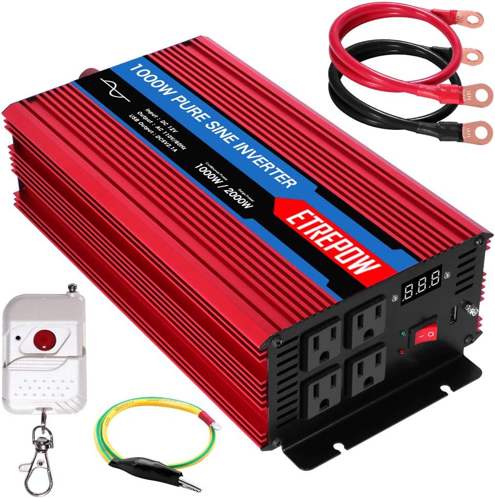 1000 Watt Pure Sine Wave Power Inverter 12V DC to 110V AC Z641