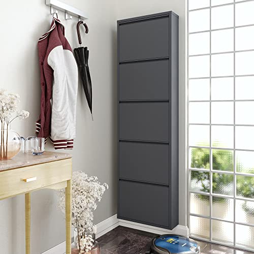 5 Tier Metal Shoe Cabinet with Cover, Anthracite S8957