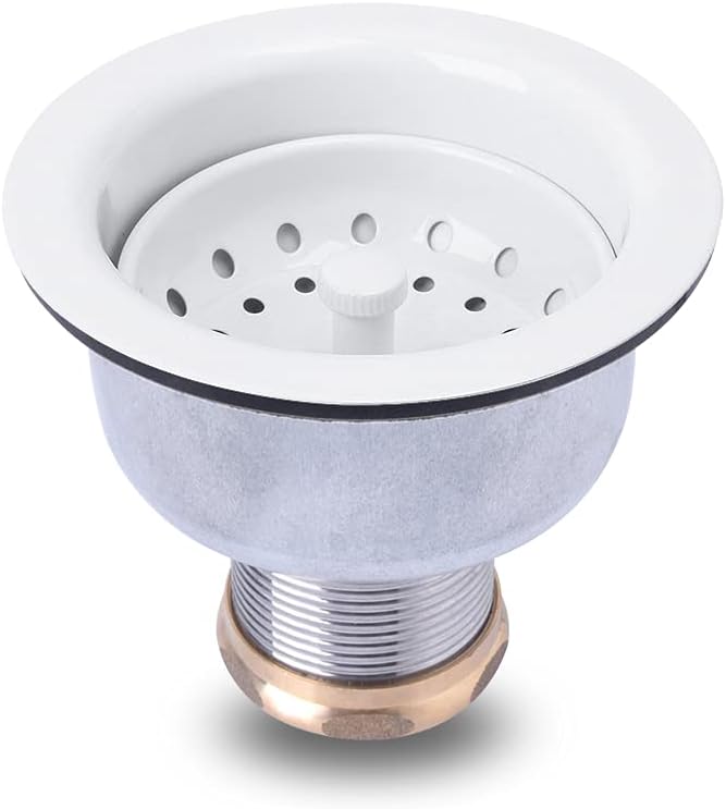 3-1/2 Deep Cup Stainless Steel Kitchen Sink Drain Assembly with Fixed Post Basket O38338