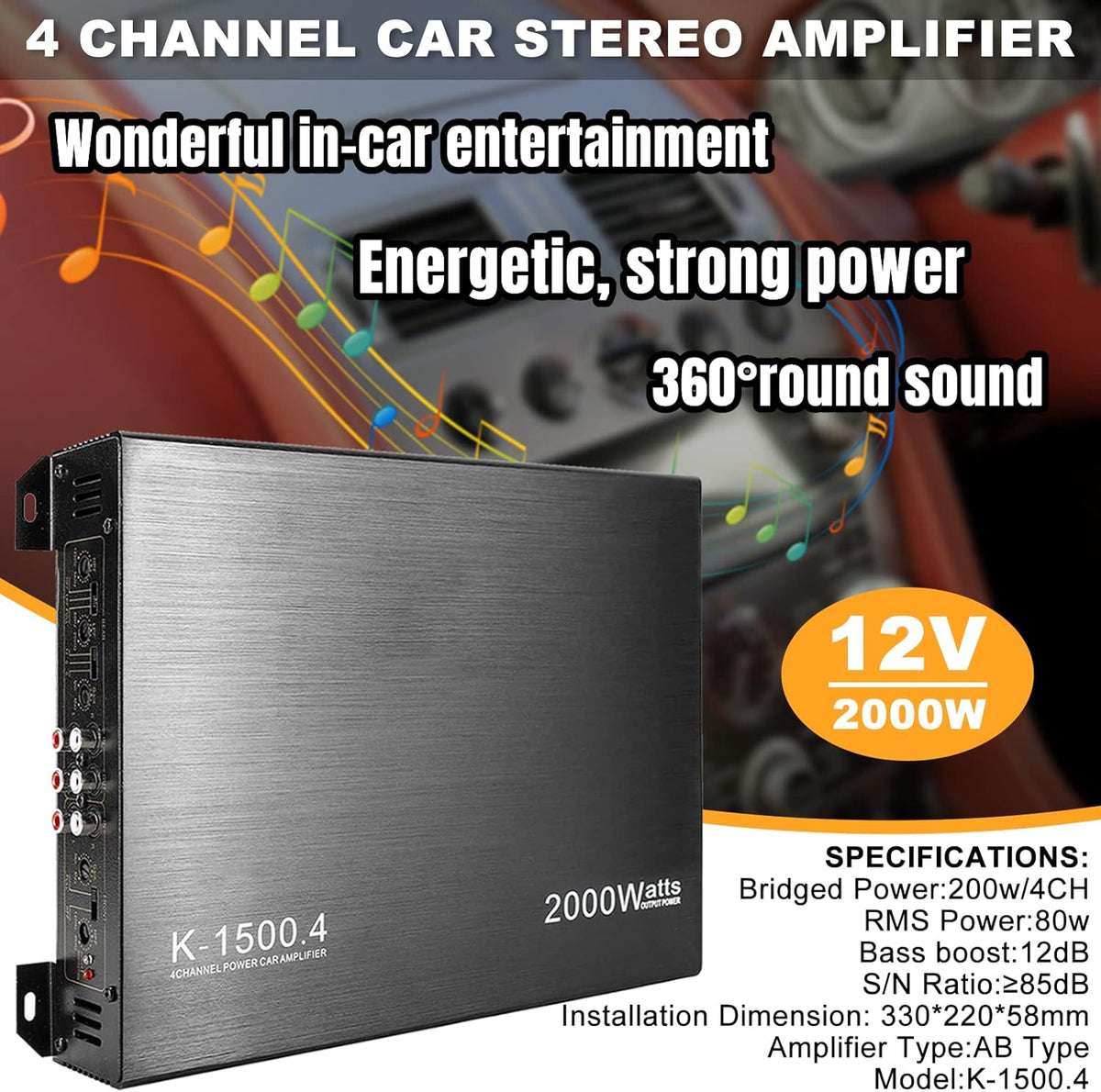 2000W 4 Channel Car Audio Amplifier J6658