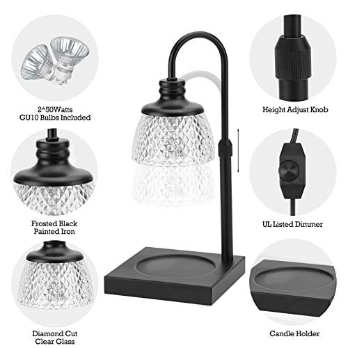 Black Electric Candle Warmer Lamp with 2 Bulbs Height Adjustable Dimmer F6732