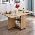 Expandable Rectangle Wood Drop Leaf Dining Table with 6 Wheels H1249