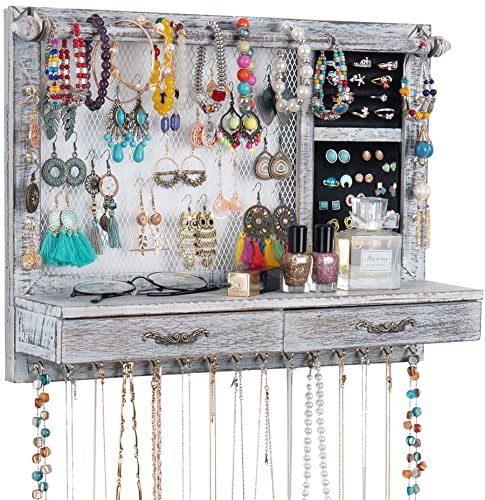 Jewelry Wall Organizer Wall Mounted with Drawers (brown) C572