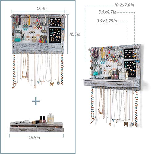 Jewelry Wall Organizer Wall Mounted with Drawers (brown) C572
