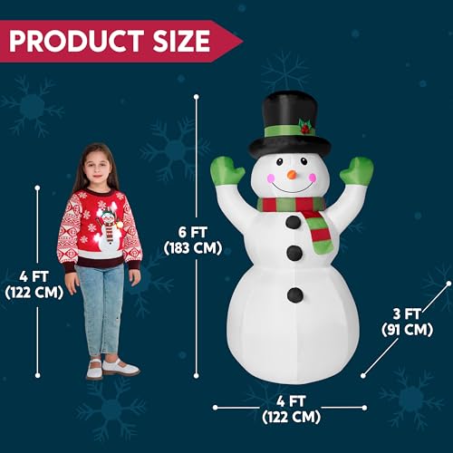 6 FT Tall Christmas Inflatables Snowman with Built-in LEDs E7313