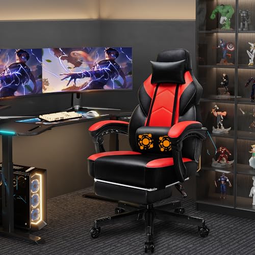Grey Ergonomic Gaming Chair with Footrest and Massage Lumbar Support P77453