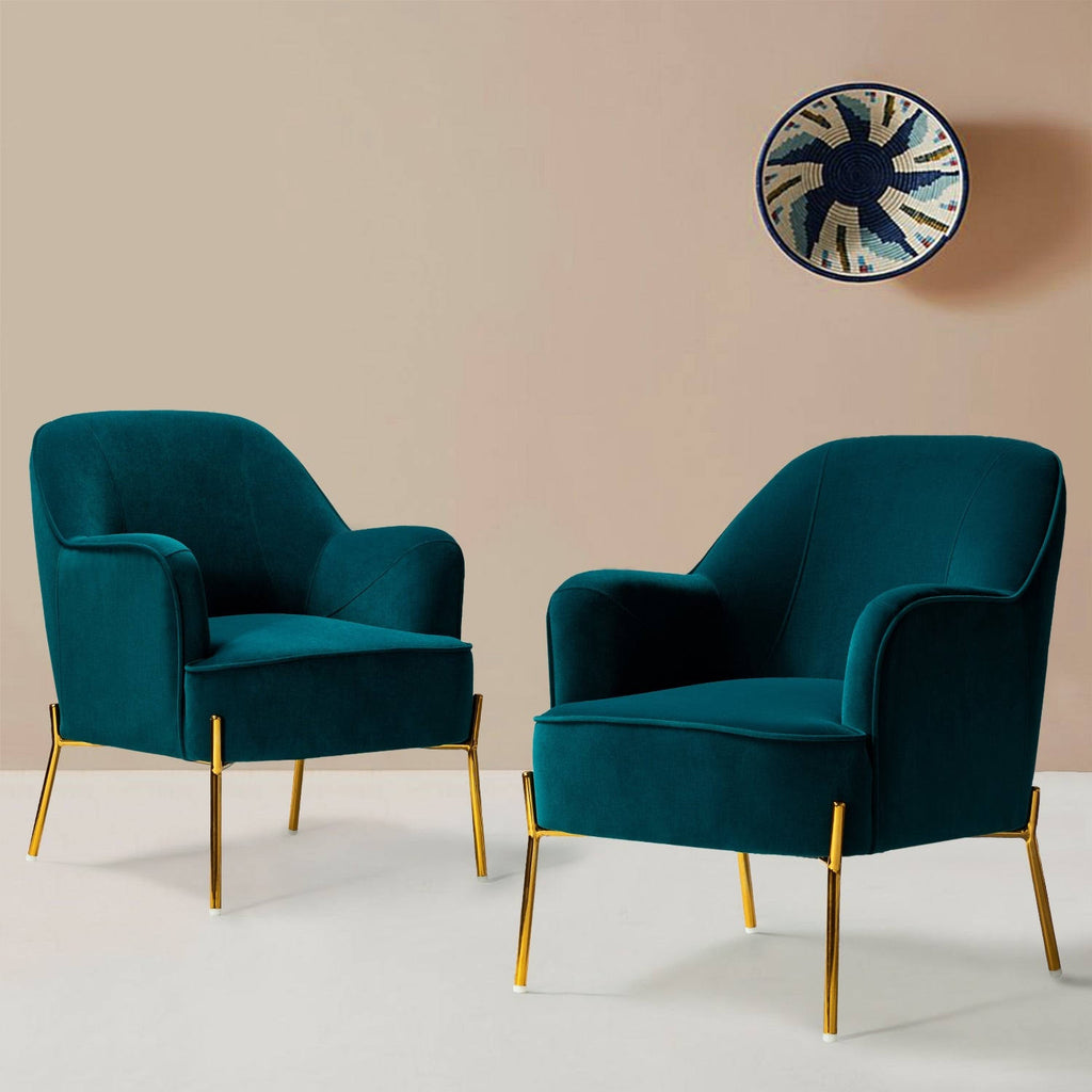 Teal Accent Chair with Gold Legs, Set of 2 J3781