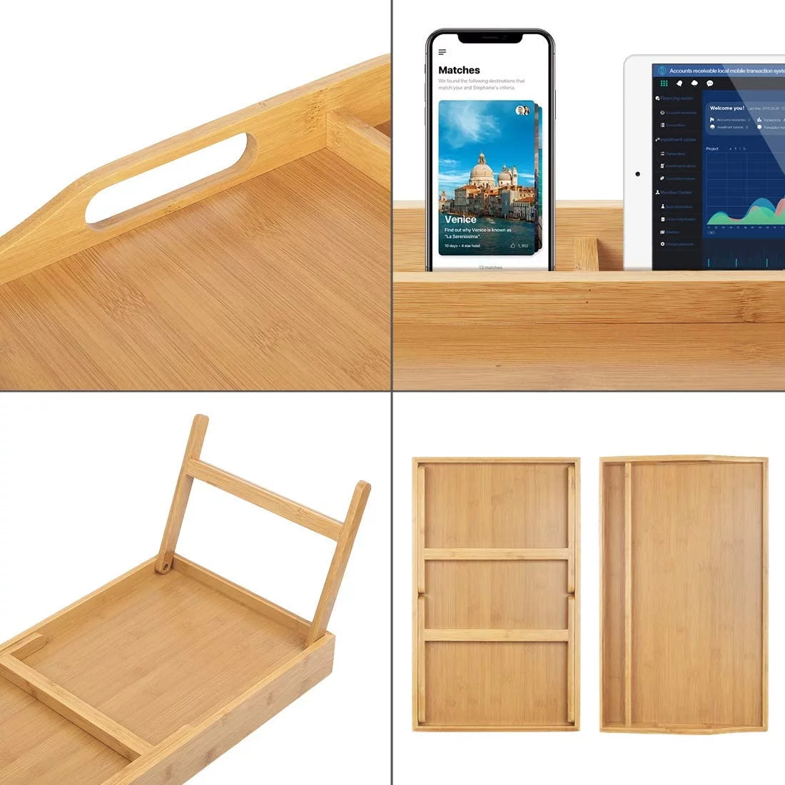 Bamboo Bed Tray Table with Handles Folding Legs B29589