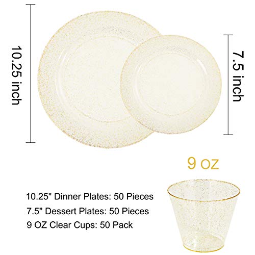 350 Pieces Gold Glitter Disposable Dinnerware Set I516