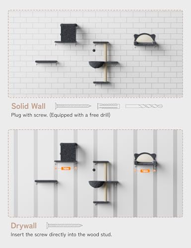 Cat Wall Shelves 4-in-1 Climbing Wall Furniture Set with Scratching Posts, Cat Bed & Sofa, Gray B600