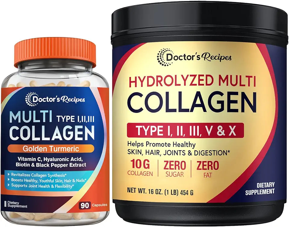 Multi Collagen Peptides Powder 16oz and Multi Collagen Capsules 90 Caps Z9899