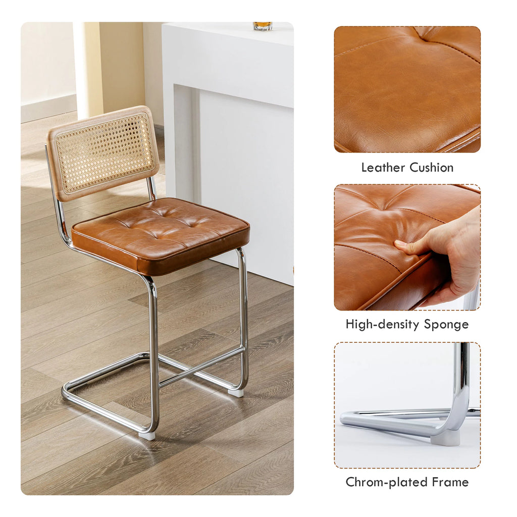 23.6 Inch Rattan Upholstered Bar Stools Set of 2 P497149
