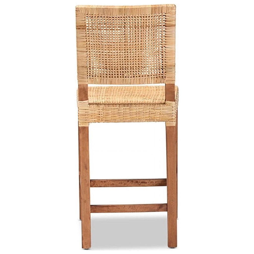 Natural Brown Rattan and Walnut Brown Wood Counter Stool K317