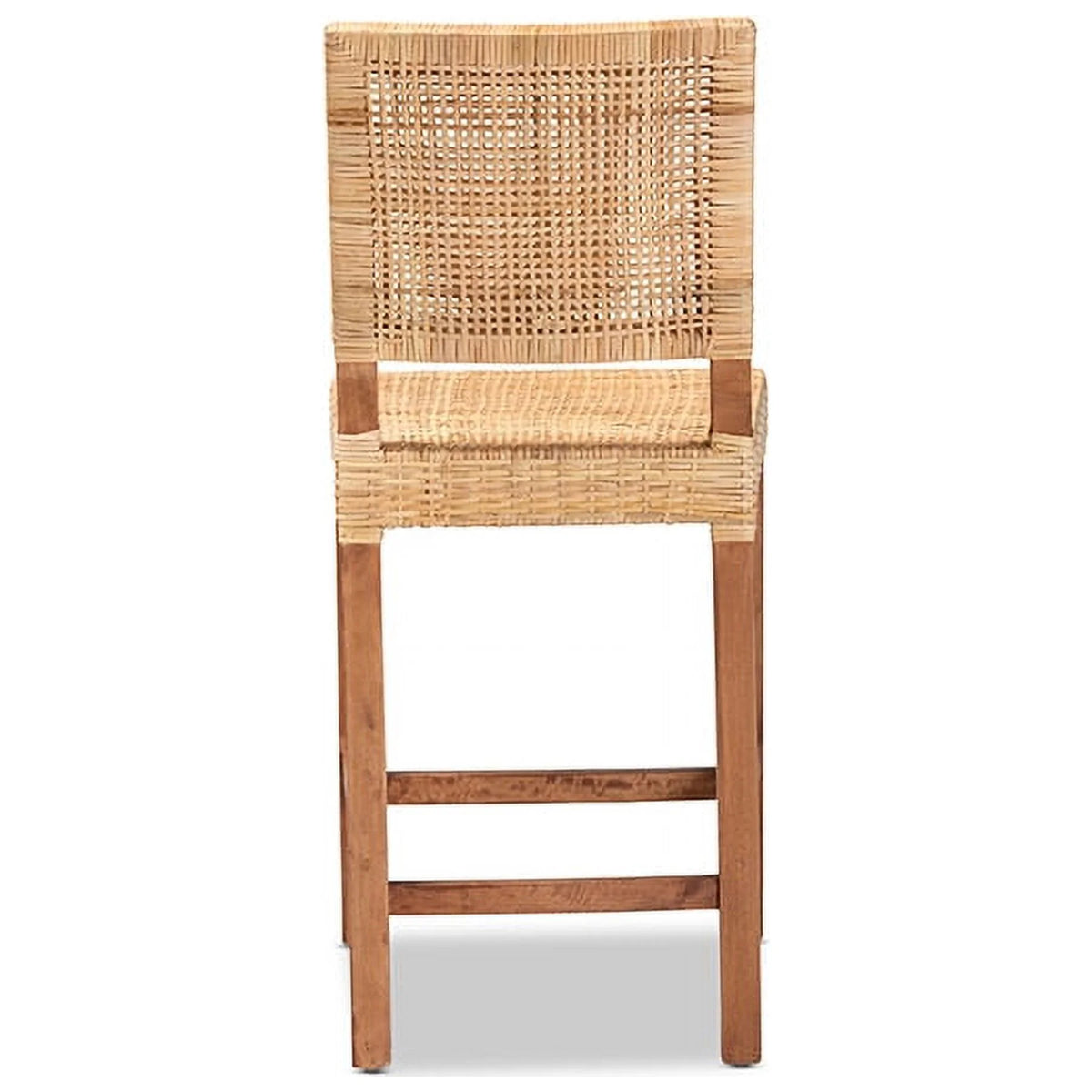 Natural Brown Rattan and Walnut Brown Wood Counter Stool K317