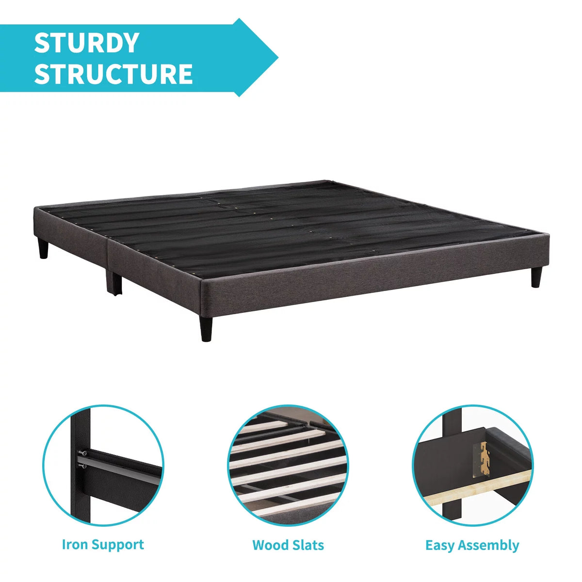 California King Size Linen Platform Bed Frame with Wood Slat Support H169