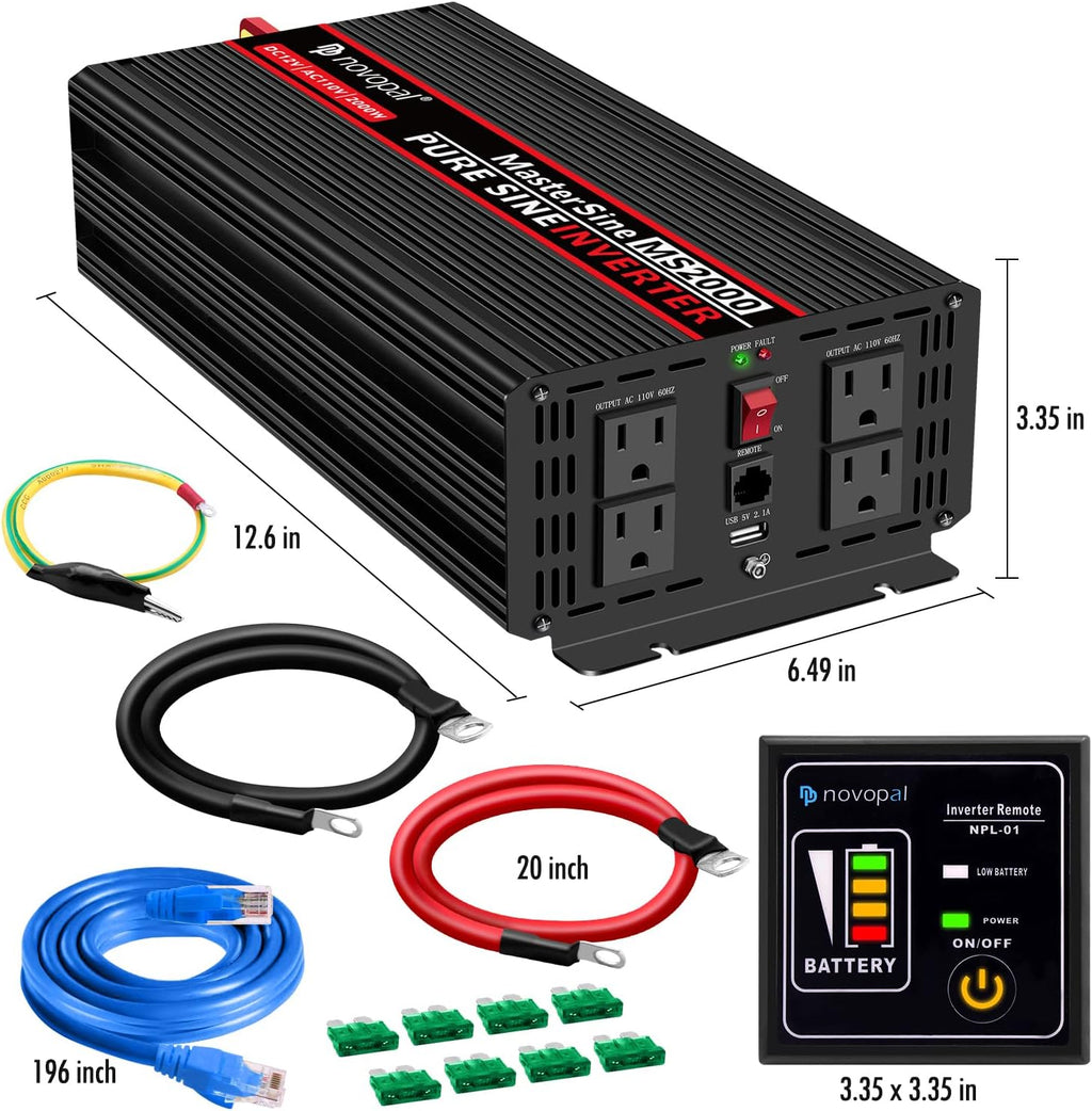 2000 Watt 12V DC to 110V AC Power Inverter with 4 AC Outlets P57042