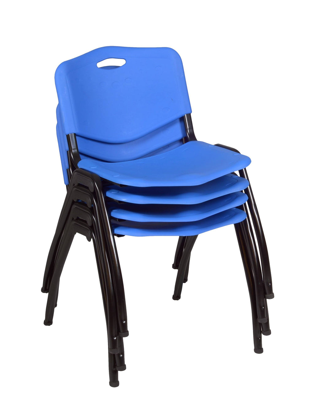 Beige Square Breakroom Table with 4 Blue Stack Chairs Q45059