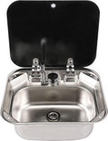 RV Kitchen Sink Stainless Steel Hand Wash Basin with Folded Faucet Tempered Glass Lid X164745