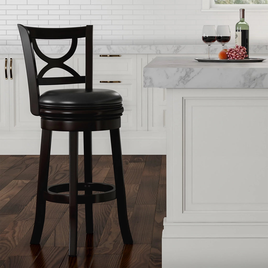 Black Faux Leather Swivel Wood Bar Stool V65976