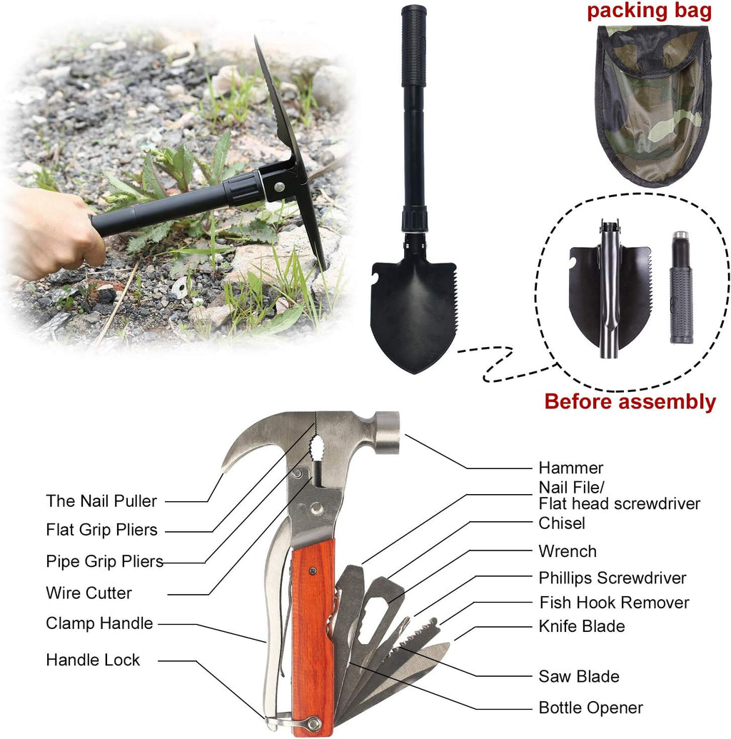 118-Piece Car Roadside Emergency Kit with Jumper Cables Portable Air Compressor Tow Strap Hammer Shovel E23195