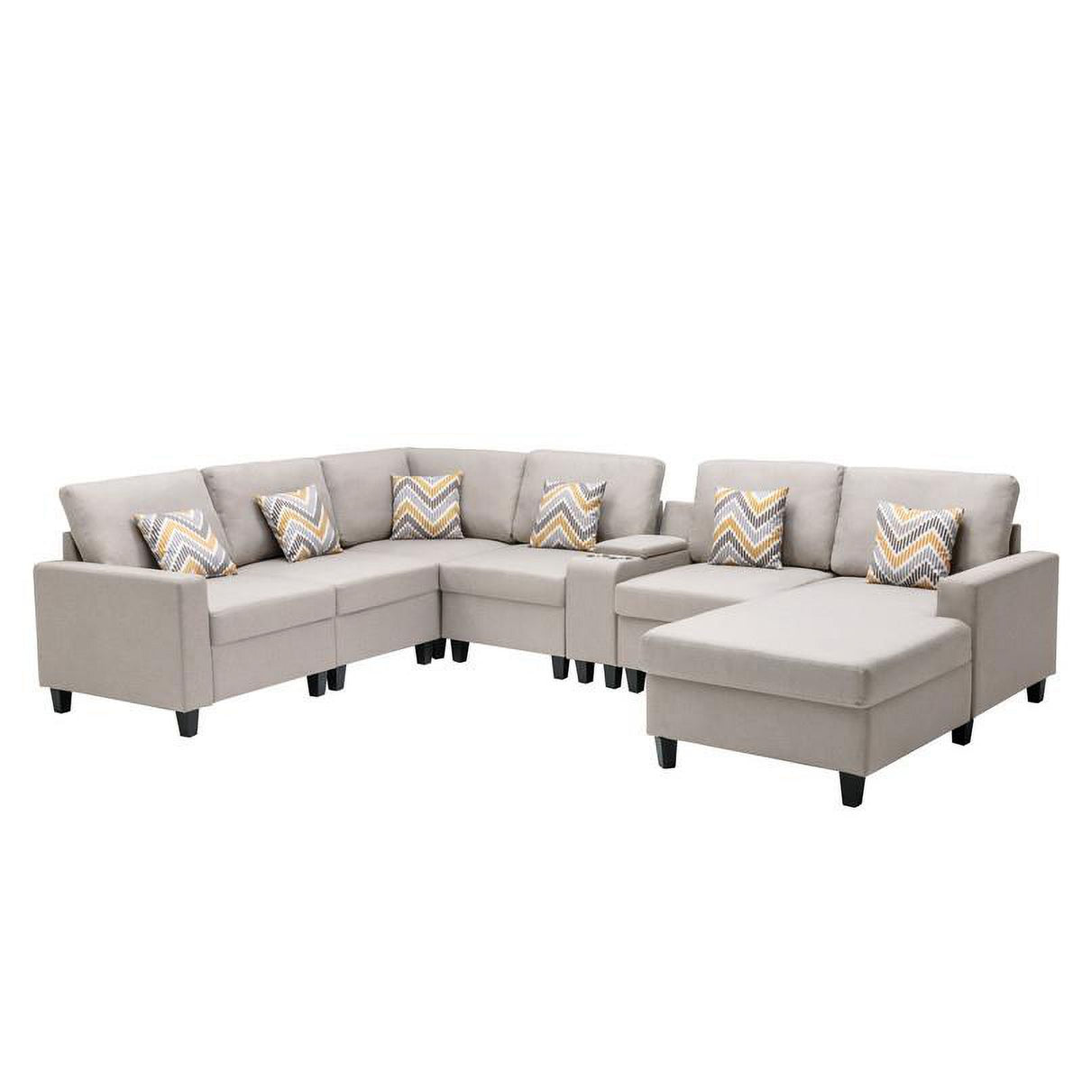 Beige Fabric Reversible Sectional with Charging Port and Storage Console Q29895