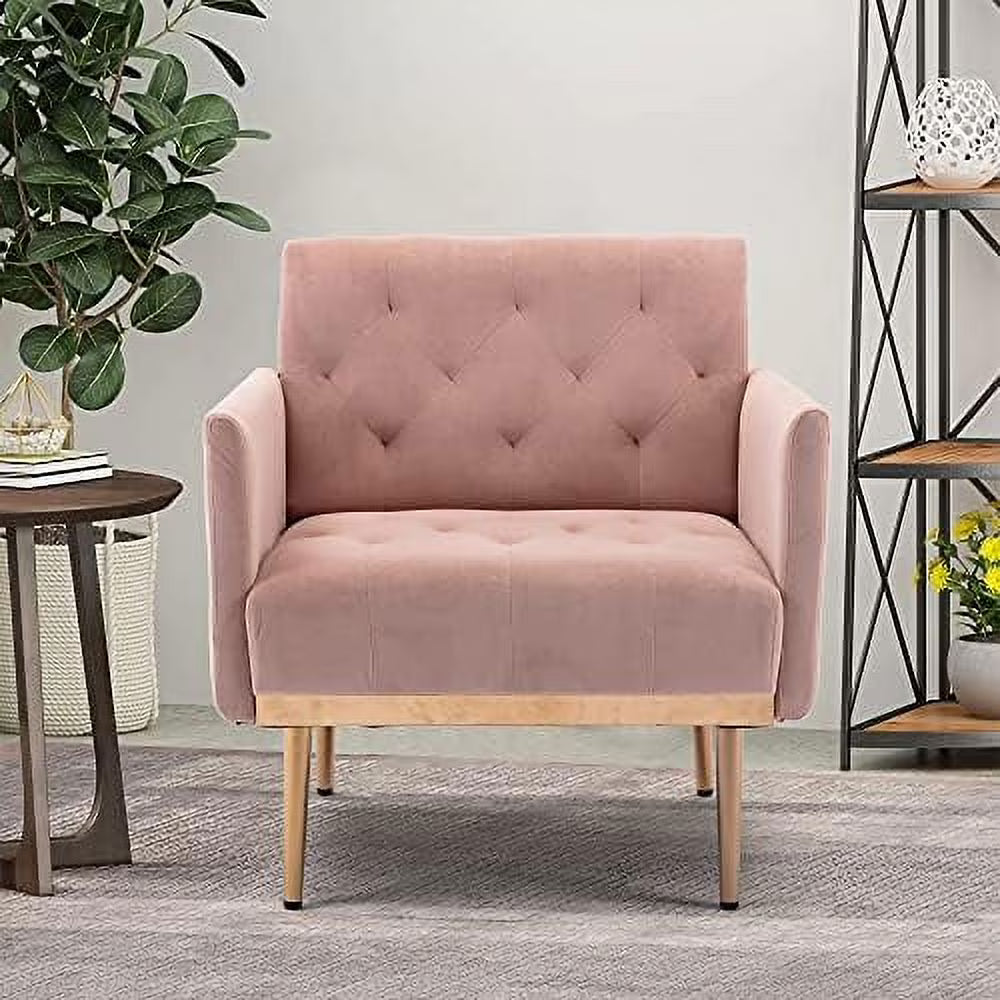 Pink Velvet Single Sofa Arm Chair with Metal Legs O304