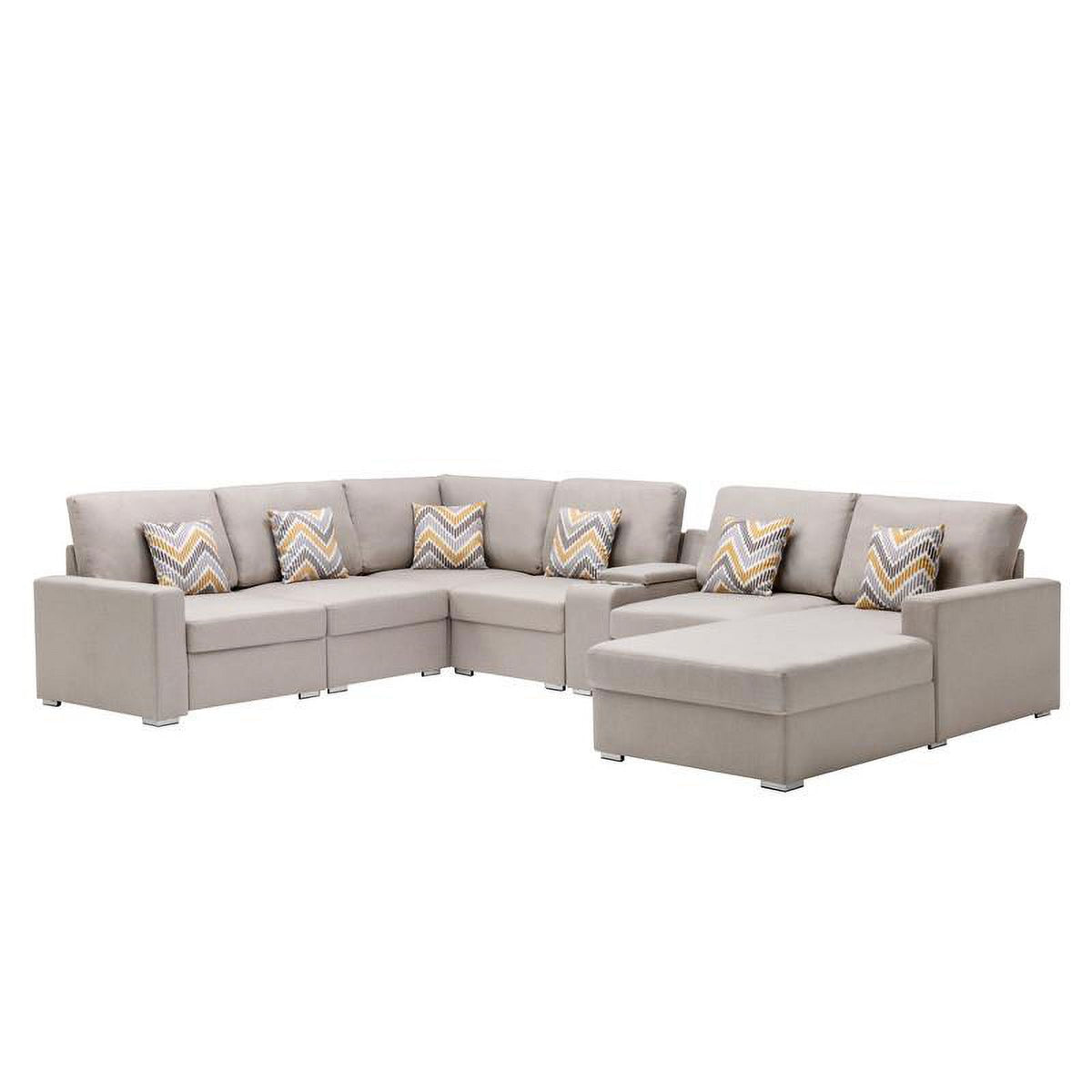 Beige Fabric Reversible Sectional with Charging Port and Storage Console Q29895