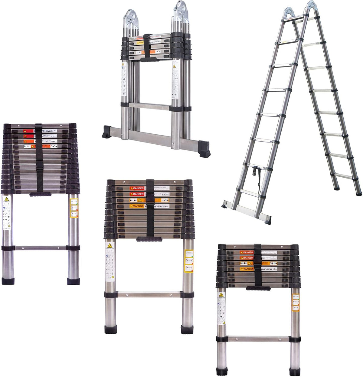16.5FT Aluminum Telescoping Extension Ladder 330lbs Max Capacity A-Frame Folding K2137